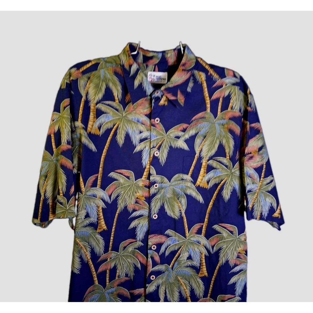 Vtg Reyn Spooner Classic Hawaiian Shirt Men's Large Blue Palm Trees Floral